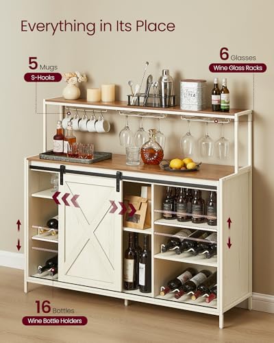 Coffee Bar Buffet Cabinet with LED Light and Power Outlet