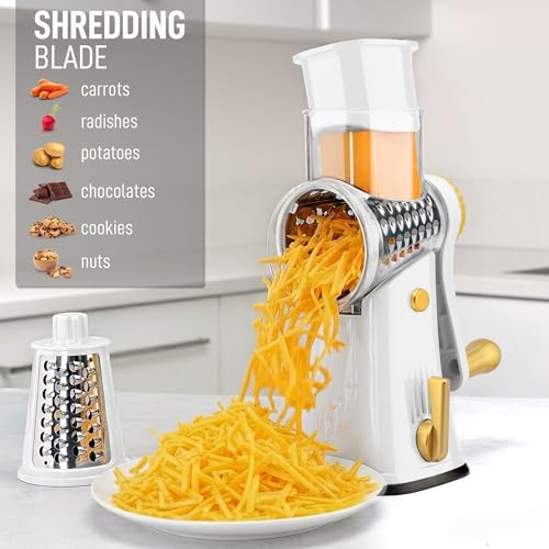 Rotary Cheese Grater Manual Hand Crank 5 Blade Shredder