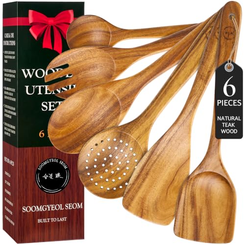 6 Piece Teak Wood Cooking Utensil Set (6 Count)