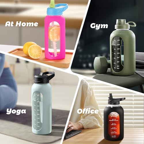 64 oz Glass Water Bottle with Straw