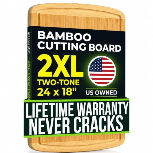 HUGE 24 Inch Bamboo Cutting Board with Lifetime Replacement