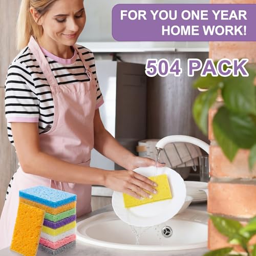 504 Pieces Compressed Wood Pulp Dish Sponges for Kitchen (504 Count)