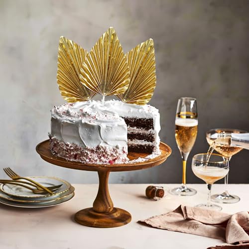 6Pcs Paper Palm Fan Cake Toppers Palm Spear Leaves Fan Cupcake Toppers Cake Insert Decorations Craft DIY Cake Bakeware Decoration for Birthday Party Wedding Party Decor Supplies Light Gold (6 Count)