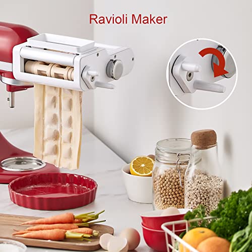 3-IN-1 Pasta Attachment & Ravioli Attachment for KitchenAid Stand Mixers, Pasta Maker Assecories included Pasta Sheet Roller, Spaghetti Cutter and Ravioli Maker Attachment (3 Count)