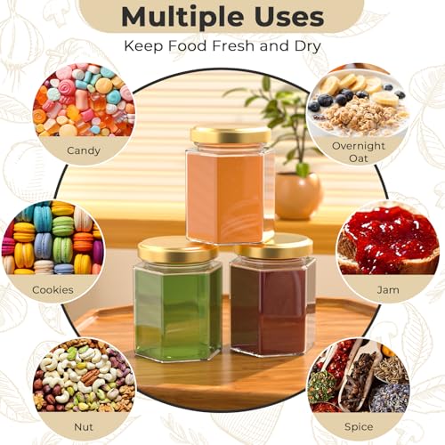 30 Pack 6 oz Clear Hexagon Glass Jars with Gold Lids (30 Count)