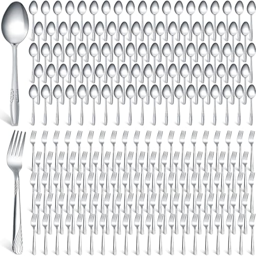200 Pieces Forks and Spoons Silverware Set Stainless Steel Dinner (200 Count)