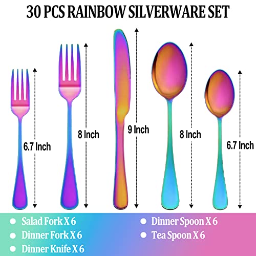 30 Pcs Rainbow Silverware Set Service for 6 (30 Count)