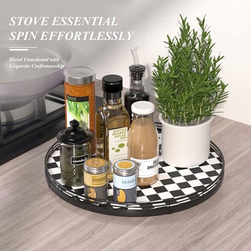 16 Inch Black and White Checkerboard Lazy Susan Decorative Tray