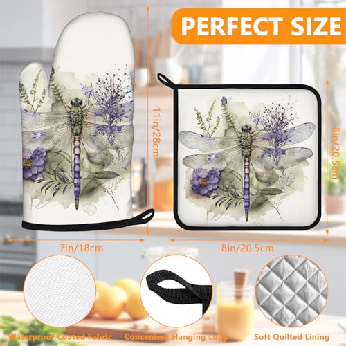Dragonflies Oven Mitts and Pot Holders Sets 4Pcs
