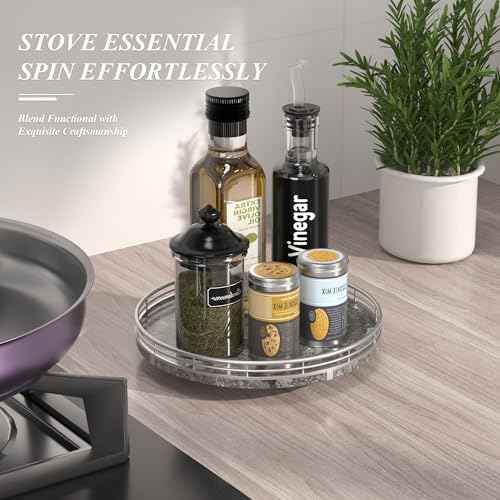 AHM10 Inch Gray Marble Lazy Susan with Silver Iron Frame
