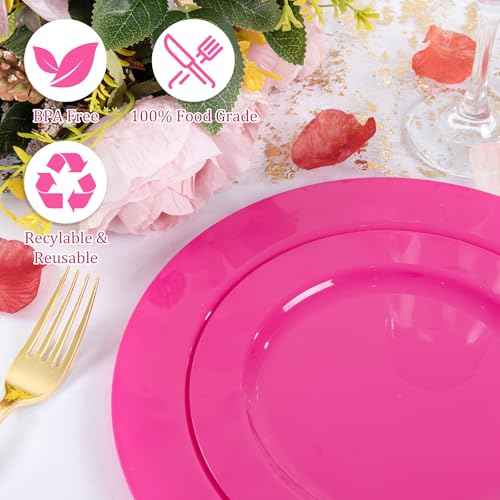 60PCS Hot Pink Disposable Party Plates Set (60 Count)