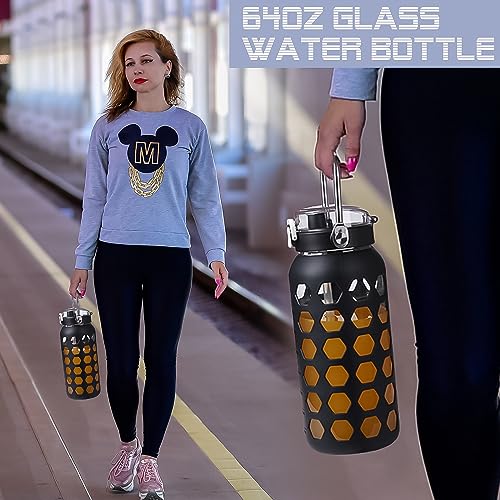 64oz Glass Water Bottle with Straw and Lid