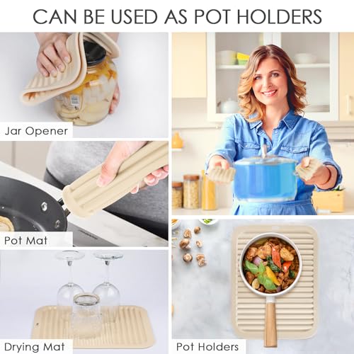 4 Pack Beige Silicone Trivets For Hot Dishes