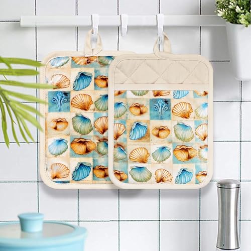 Pot Holders Set of 2 Heat Resistant 480 ℉Non Slip Clear Silicone Printed Comfortable Cotton Lining Kitchen Women Men Cooking Baking Microwave Machine Washable (32 Ounce)