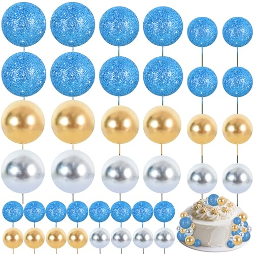 40 Pcs Foam Ball Shaped Cake Toppers with Sticks Mini Cake Decorations for Birthdays (40 Count)