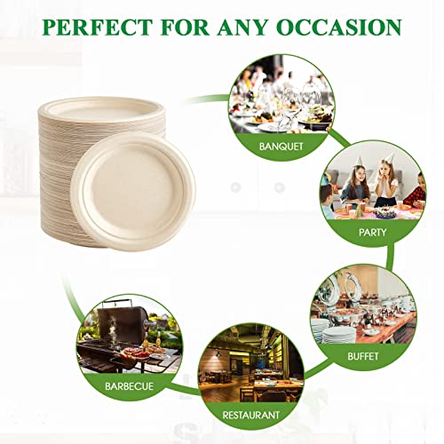 350 Pack Compostable Bagasse Paper Plates 6.9 inch (350 Count)