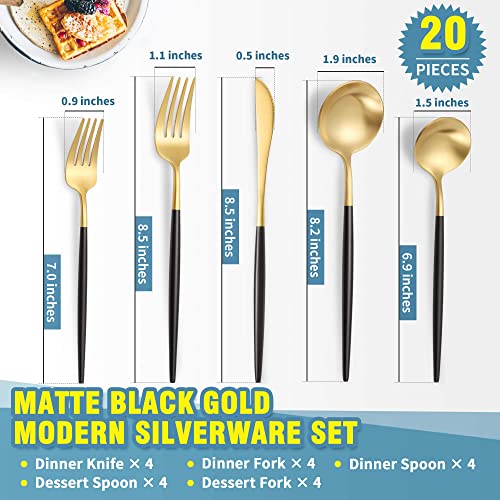 Matte Black Gold Silverware Set for 4 (12 Count)