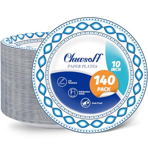 140 Pack 10 Inch Disposable Heavy Duty Blue Printed Paper Plates (140 Count)