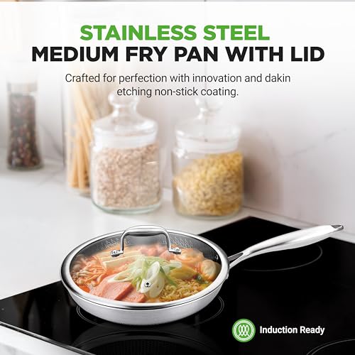 10” Non Stick Stainless Steel Frying Pan with Lid