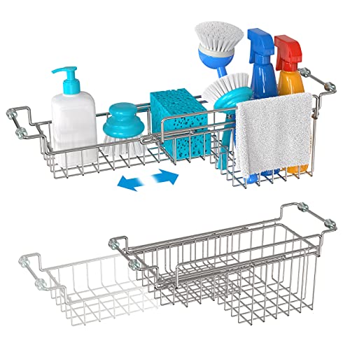 Over The Kitchen Sink Caddy Sponge Holder Organizer Drying Rack Expandable for Sponge Brush Soap Dish Cloth Rag