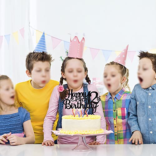 1 PCS Happy 12th Birthday Cake Topper Glitter Cheers to 12 Years Birthday Cake Pick 12 Fabulous Cake Decoration for Happy 13th Birthday Theme Party Decorations Supplies Black