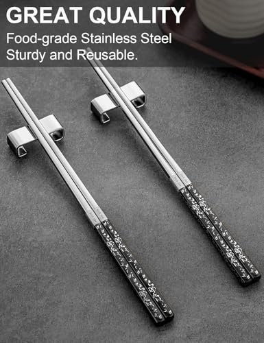 Metal Reusable Chopsticks 2 Pairs Titanium Plated Stainless Steel Chopsticks with Holder