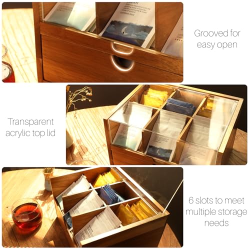 Acacia Wood Tea Organizer 2 Tier with Drawer