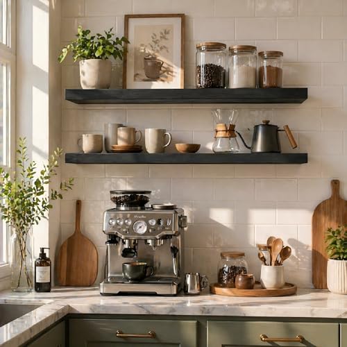 60 inch Black Floating Shelves for Wall 8 (2 Count)
