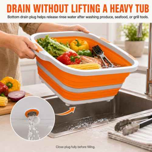 BBQ Prep Tub 16L Orange Collapsible Wash Basin with Drain Plug (4.2 Count)