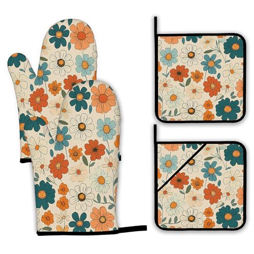 Vintage Floral Oven Mitts and Pot Holders (4 Count)