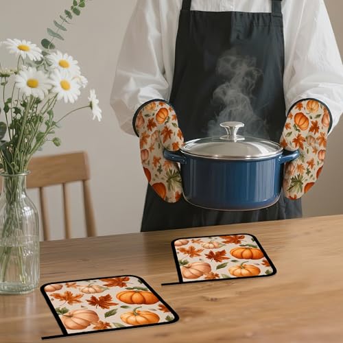 Fall Pumpkin Oven Mitts and Pot Holders (4 Count)