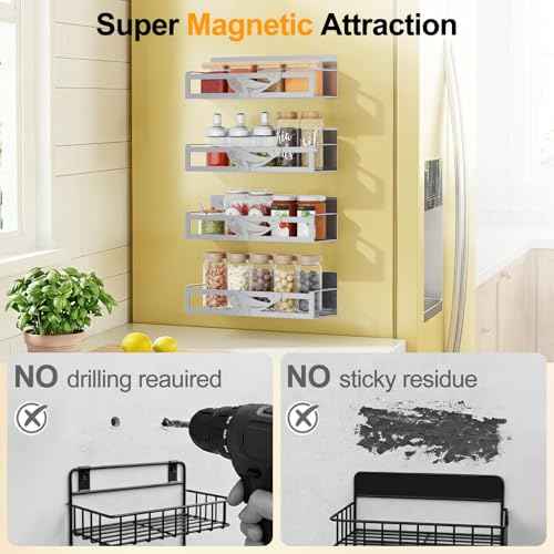 Magnetic Spice Rack for Refrigerator (4 Count)