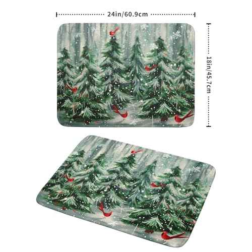 Winter Pine Tree Dish Drying Mat Red Bird Berry Dishes Drainer Mats Absorbent Microfiber Kitchen Counter Protector Drying Mats 18x24 Inch