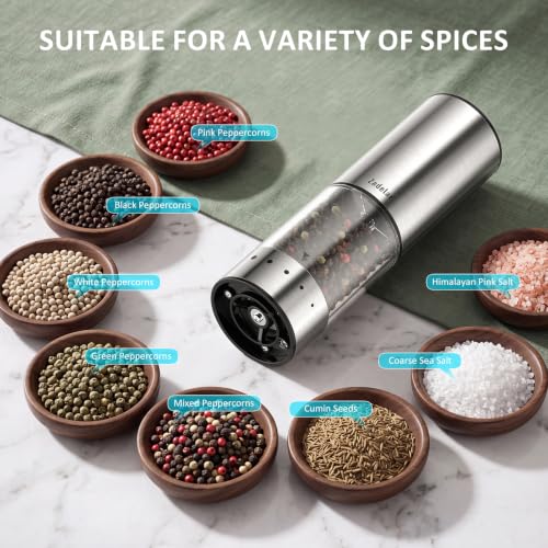 Rechargeable Electric Salt and Pepper Grinder Set with Charging Base