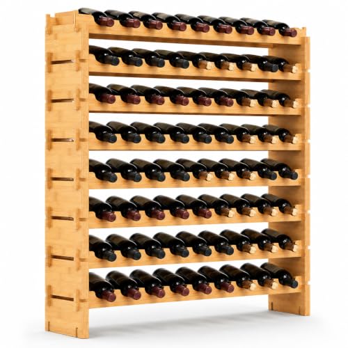 72 Bottle Wine Rack Stackable Bamboo Freestanding (72 Count)
