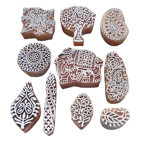 Assorted Wooden Block Printing Stamps (10 Count)