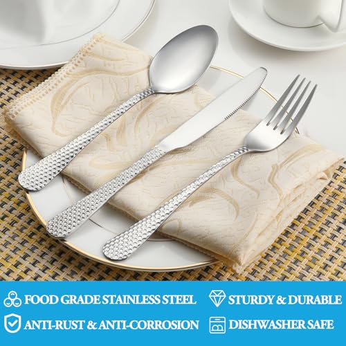 30 Pcs Hammered Silverware Set Service for 6 (30 Count)