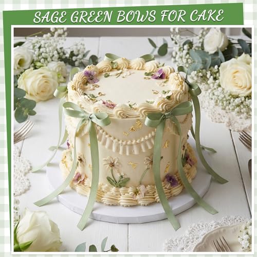 30 Pack Sage Green Bow Cake Toppers Ribbon Bows for Cake (30 Count)
