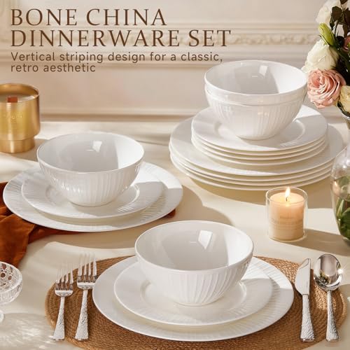 18Pc Textured White Bone China Set Service for 6