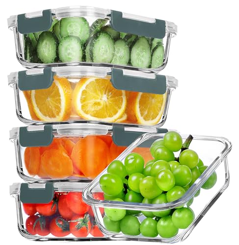5 PACK 36 OZ Glass Meal Prep Containers Set with Lids (5 Count)