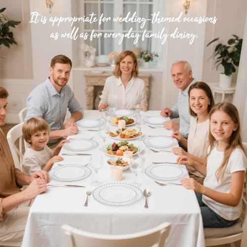 100PCS Clear Plastic Plates with Silver Beads for Bridal Showers (100 Count)