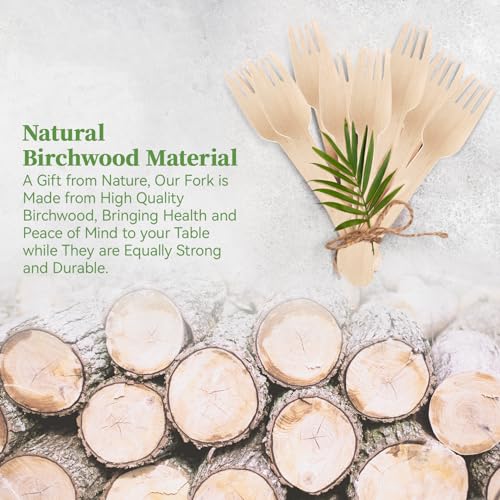 300 Count Compostable Wooden Disposable Forks for Party