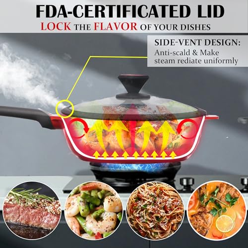 Nonstick Deep Frying Pan Skillet with Silicone Lid
