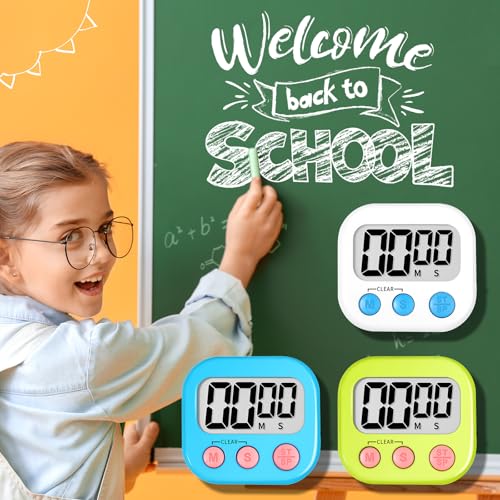 Digital Kitchen Classroom Timers for Kids Cooking 12pcs Wht Blu Grn (12 Count)