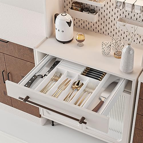 Silverware Drawer Organizer Bamboo Knife Organizer Drawer Insert Expandable Utensil Holder for Kitchen Drawer Flatware Holder W12.8