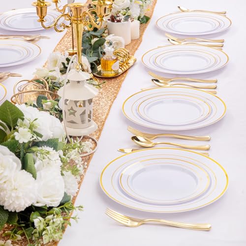 200 Pcs Gold Plastic Plates (200 Count)