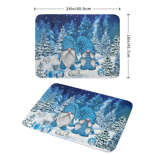 Winter Blue Gnome Dish Drying Mat for Kitchen Counter Pine Tree Microfiber Dish Pad Absorbent Reversible Fast Dry Draining Mats 18x24 Inch
