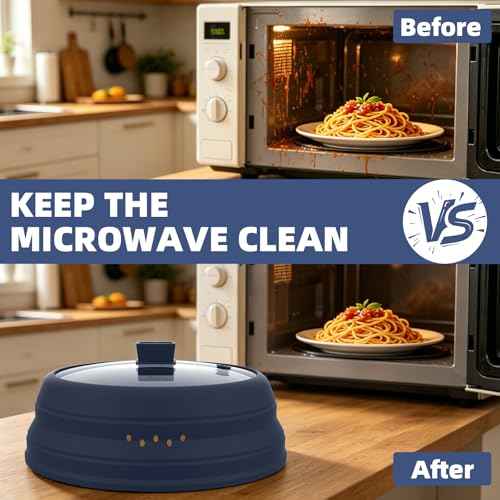 2 Pack Microwave Splatter Cover Glass Guard Lid with Collapsible Silicone for Food Pot Plate 8.5 inch and 9.8 inch Dark Blue (2 Count)