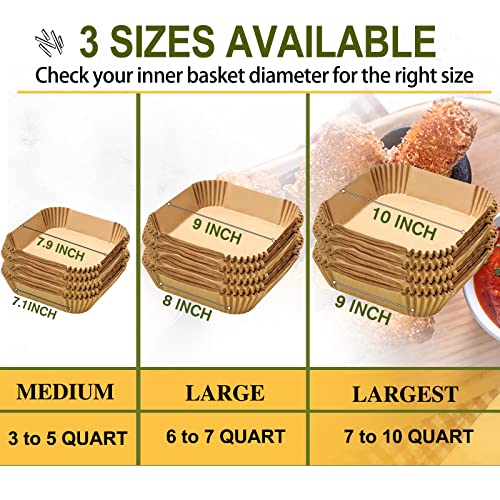 10 Inch Largest Square Air Fryer Liners Disposable for 8 (125 Count)