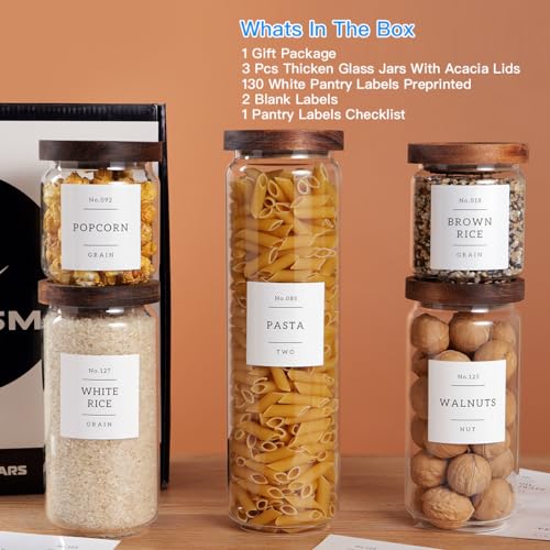 5 Set Glass Pantry Storage Jars with Acacia Airtight Lid